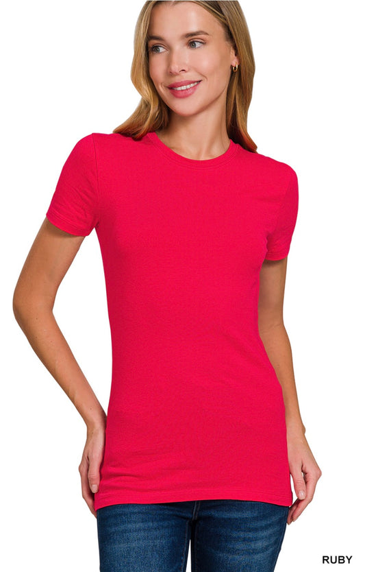 Basic crew neck short sleeve tee- ruby