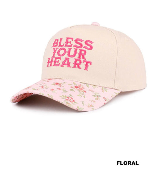 Bless your heart two tone canvas cotton hat- floral