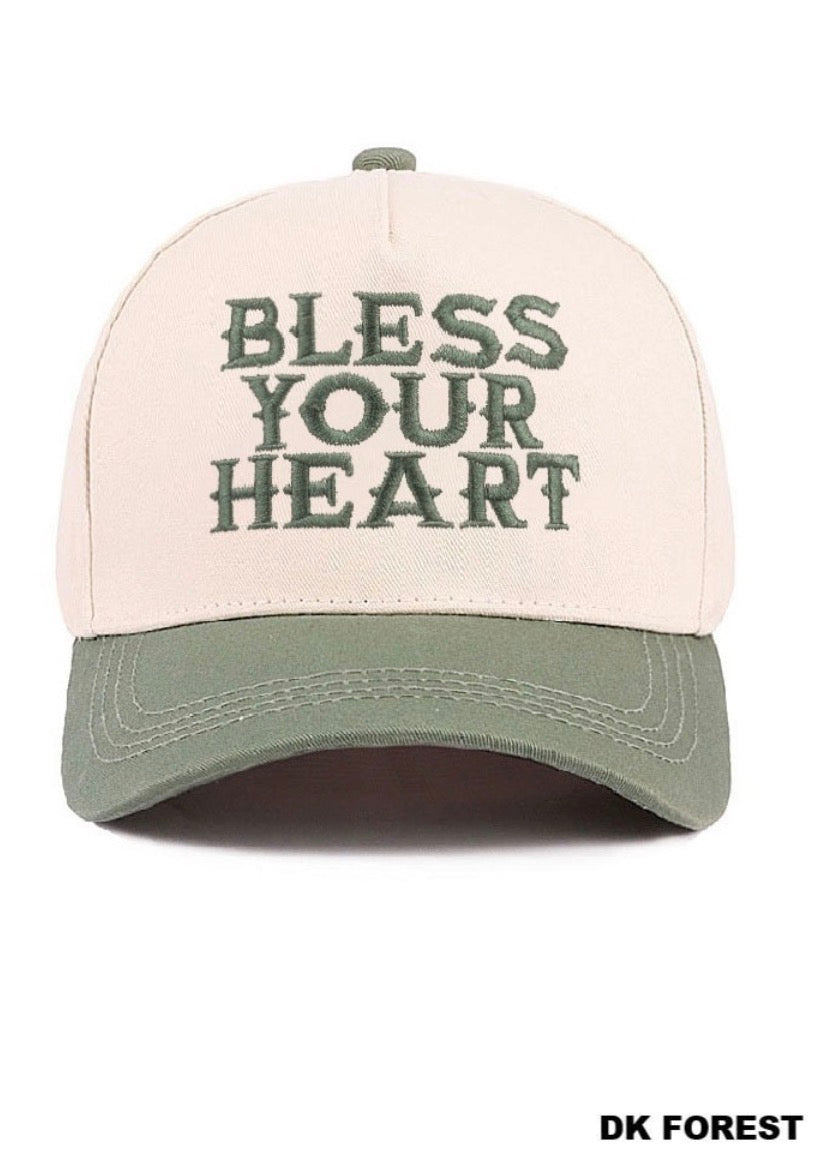 Bless your heart two tone canvas cotton hat- dark forest